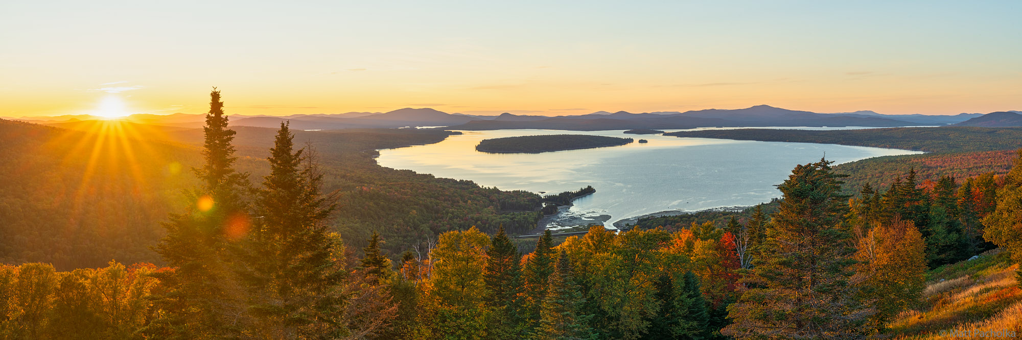 Height of Land Fall Panorama Panorama from the height of land in Maine during an amazing fall sunset.