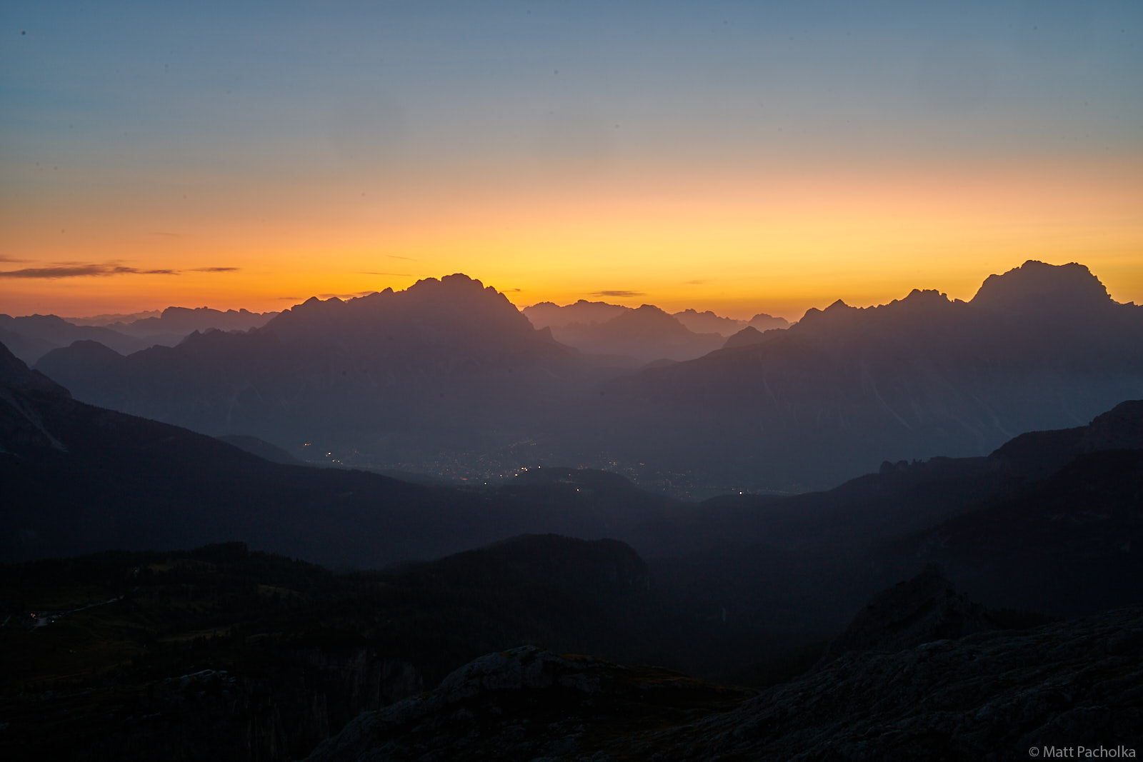 Nuvolau Dawn The first morning light rises above Cortina D'Ampezzo in the dolomites of Italy.